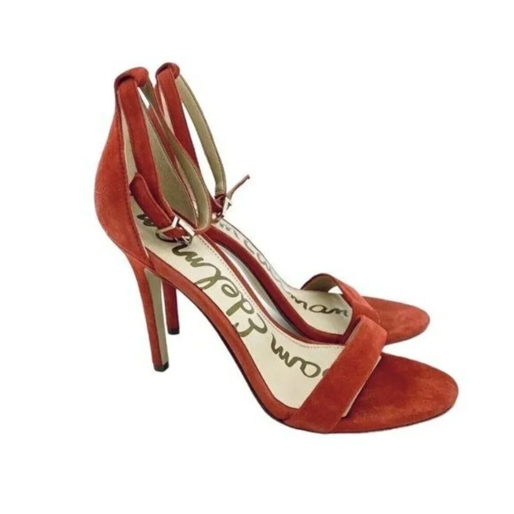 Sam Edelman Heels Orange Suede Leather Ankle Strap Stiletto Sandals SZ 7​​​